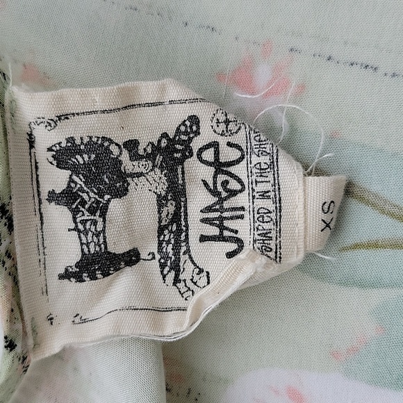 JAASE Flutter Sleeve Deep Vneck Top XS Green Floral Boho Fairy Garden Girl - Picture 6 of 8